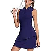 WOWENY Tennis Dress for Women Golf Dresses with Built in Shorts and Pockets Zip Up Sleeveless Athletic Workout Dress