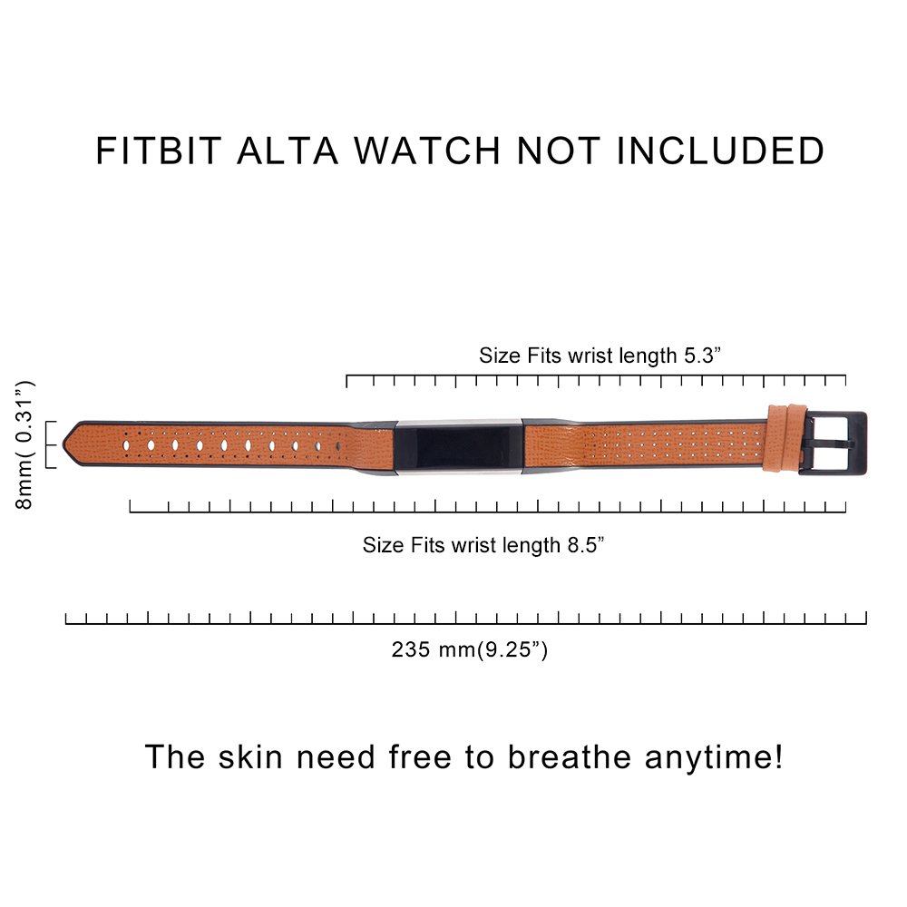 Fitbit Alta HR /Alta Bands for Men&Women, greatgo Replacement Leather TPU Wristbands Accessories Adjustable Sport Small Breathable Strap with Metal Buckle Clasp for Fitbit Alta Fitness Tracker (Brown)