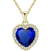 VONSSY Classic Heart Pendant Gemstone Necklace | Crystal Cubic Zirconia Birthstone Ruby Emerald Sapphire Necklace| 18K Platinum Gold Plated Chain | Vintage Meaningful Jewelry Gift for Mother Wife