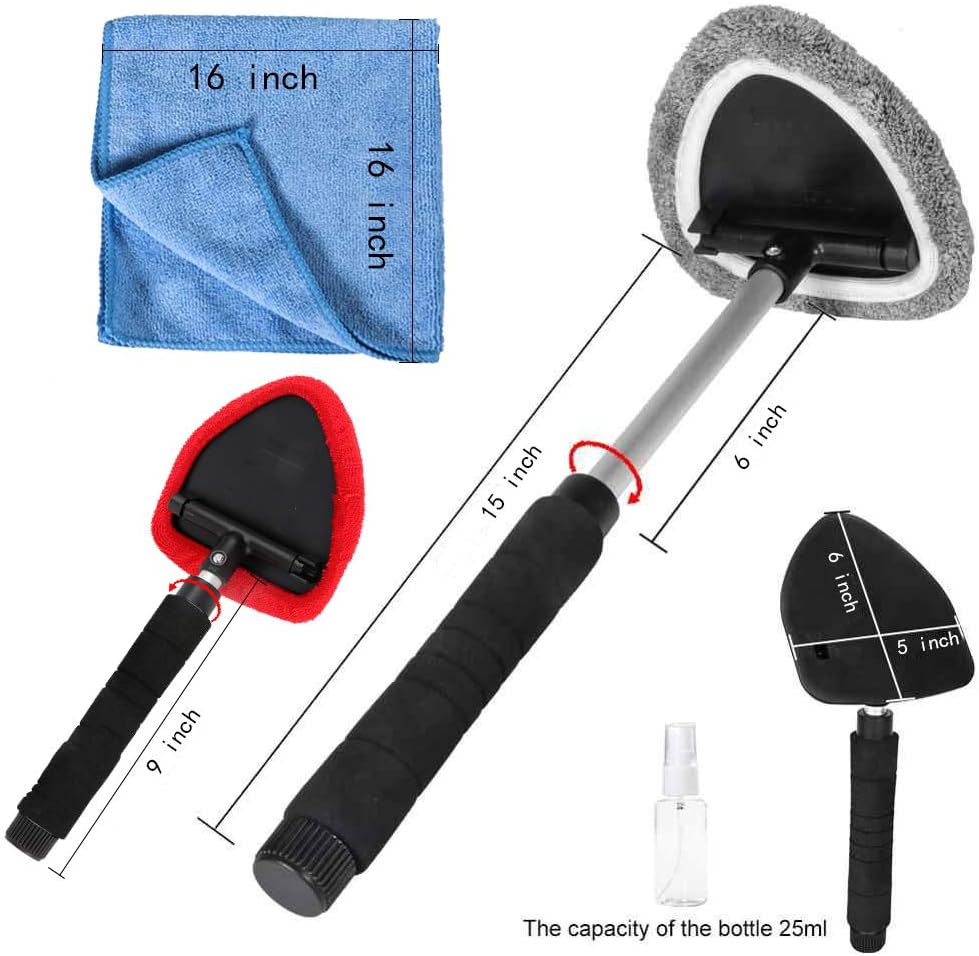 SoSickWithIt Windshield Cleaning Tool, Windshield Cleaner with Pivoting Triangular Head and Extendable Handle 2 Washable and Reusable Cover/Cloth for Interior Exterior Use Car Cleaning Kit: Automotive