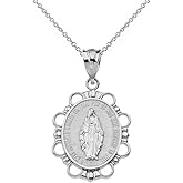 Religious Jewelry 925 Sterling Silver Miraculous Medal Of Blessed Virgin Mary Pendant Necklace (Small)