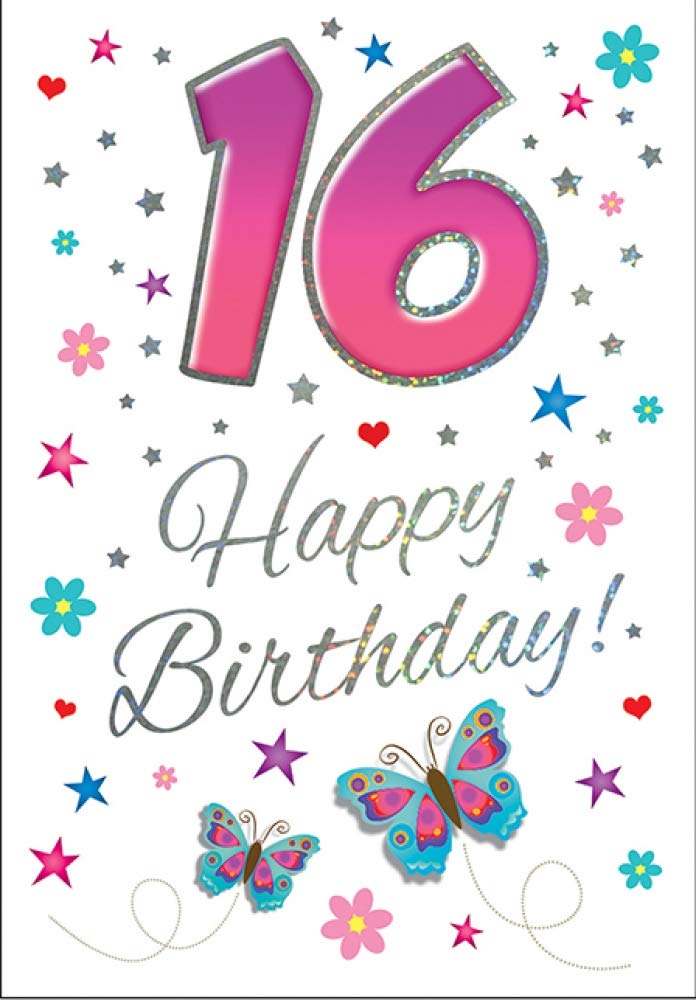 Piccadilly Greetings Modern Juvenile Birthday Card Age 16 F - 7 x 5 inches, A35018,pink|black|grey|green