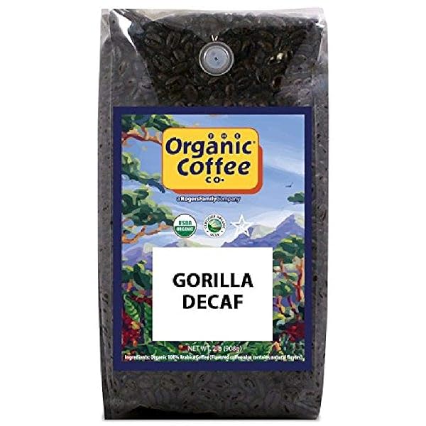 ORGANIC COFFEE CO. GORILLA DECAF WHOLE BEAN COFFEE 2LB (32 OUNCE) MEDIUM LIGHT ROAST NATURAL WATER PROCESSED DECAFFEINATED USDA ORGANIC