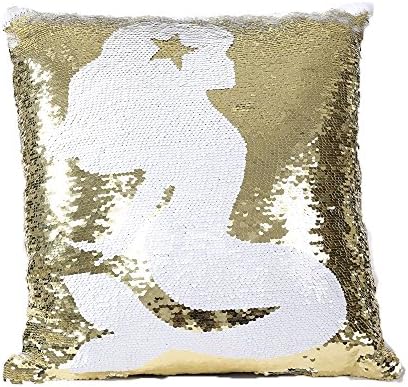 Menglihua Sequins Mermaid Pillowcases Magical Color Changing Reversible Specific Patterns Paillette Square Throw Covers Pillow Case For Home Car Wedding Sofa Decoration Yellow 16"X16"