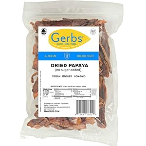 GERBS Unsweetened Dried Papaya Slices, 64 ounce Bag, Unsulfured, Preservative, Top 14 Food Allergy Free