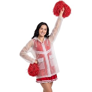 Janmercy 6 Pcs Cheer Clear Rain Jacket with Detachable Hood Cheerleading Lightweight Raincoat Cheer Reusable Waterproof Adult