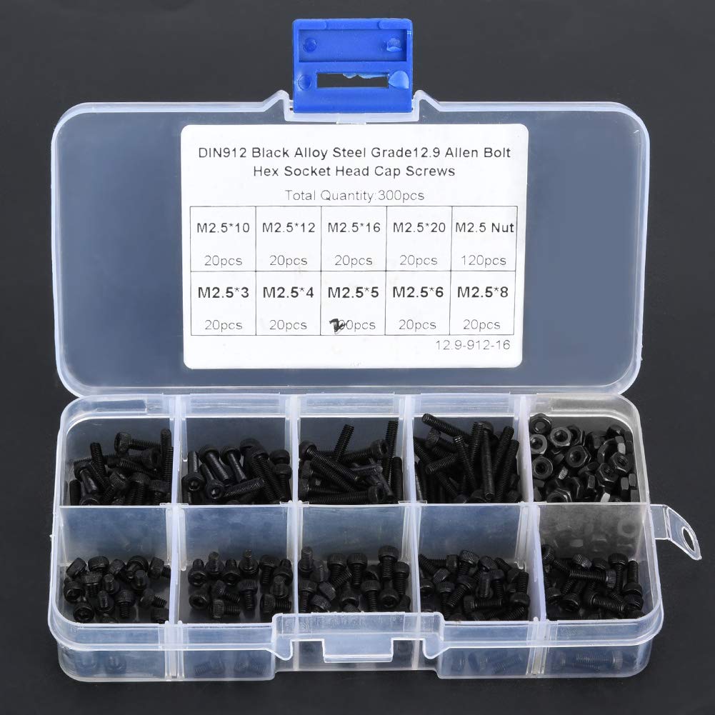 Screw Bolt with Nut, M2.5 x 3-20mm Bolts and Nuts, Black Socket Head Cap Screw Repairing for Amateurs Professionals DIY