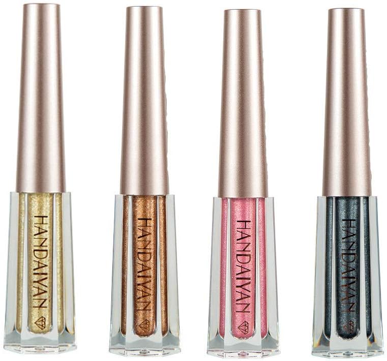 Diamond Liquid Eyeshadow 4 Colors Glitter Shimmer Eyeshadow Deep Stereoscopic Long Lasting Liquid Eyeshadow Set Matte Eye Shadow Sparkling Shimmer Eyes Makeup for Women Girl (4 Color A)