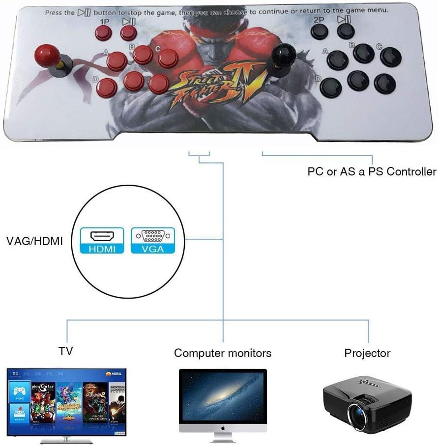 Tongmisi Pandoras Box 9D Console Video Games 2600 in 1 Arcade Game Mahine Double Arcade Joystick VGA / HDMI Output with 10 X 3D Games