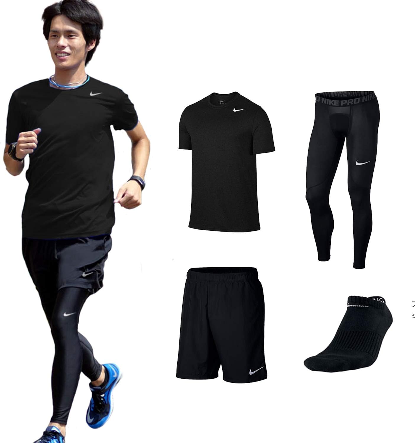 ナイキ Nike ランニングウェア メンズ セット 4点 半袖tシャツ パンツ タイツ ソックス 上下 男性用 福袋 シャツ 通販 Amazon
