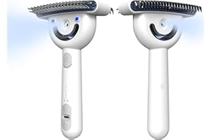 POIIOPY Double-Sided Pet Deshedding Dematting Comb & Steam Brush with 2 Spray Levels, Extra-Wide Detangling Undercoat Rake for Long-Hair Dogs & Cats Matted Fur, Knots, Rechargeable Grooming & Massage Tool