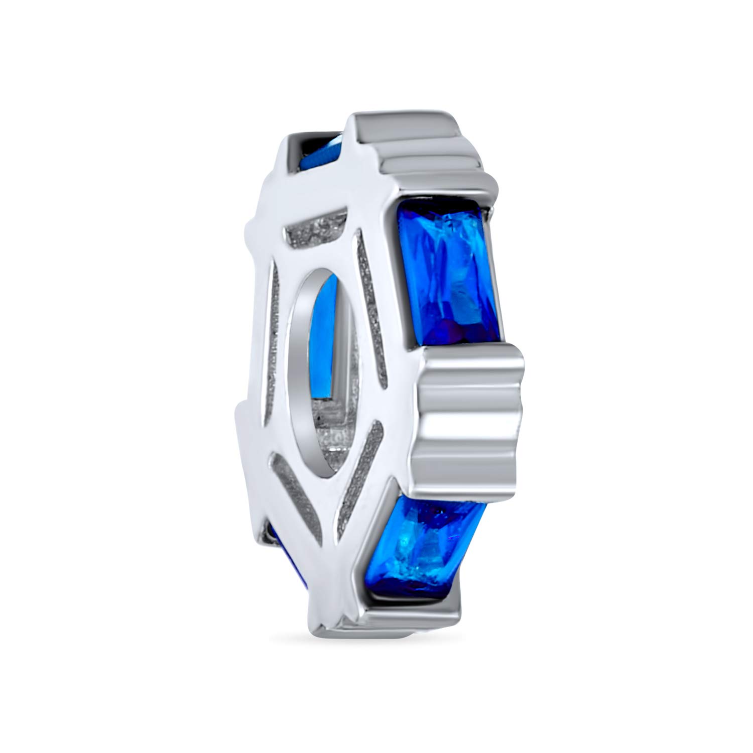 Geometric Baguette Royal Blue CZ Thin Spacer Bead Charm Cubic Zirconia .925 Sterling Silver Simulated Sapphire Fits European Bracelet