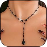 GLMOCM Gothic Crystal Pendant Necklace Vintage Blood Drop Tassel Pendant Necklace Punk Dark Tear Drop Y Necklace Halloween Necklace Jewelry for Women