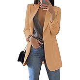 Cnkwei Womens Casual Blazers Open Front Long Sleeve Lapel Collar Work Office Jacket Khaki