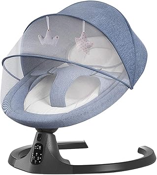 Amazon Feemom電動スイング メロディー内蔵 電動バウンサー ベビーラック ベビーチェア ロッキングチェア 揺れる 蚊帳 枕付き 0か月 3歳 揺れカゴ おもちゃ付き シンプル ライトブルー バウンサー ベビー マタニティ 通販