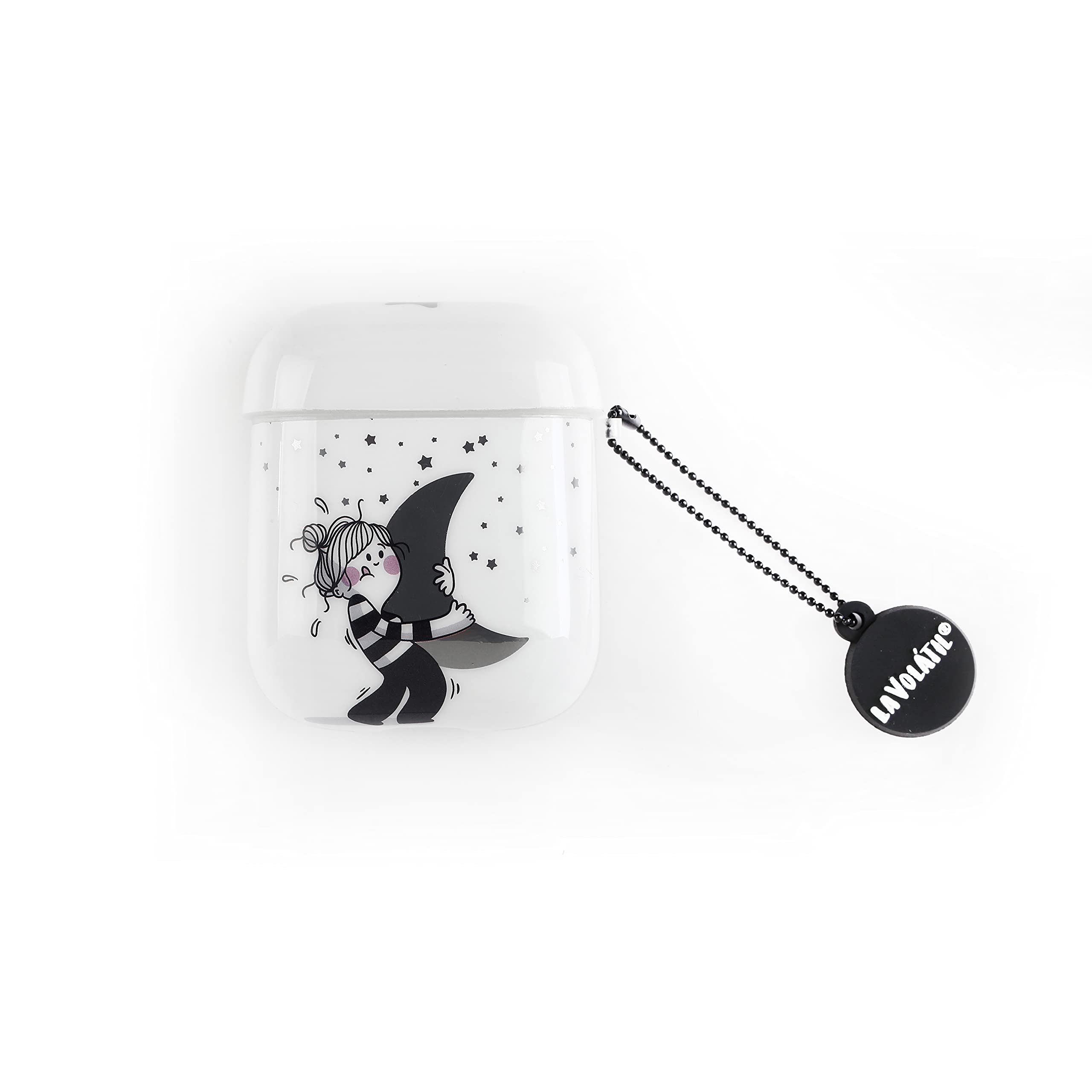 Slim TPU case with Silver Moon design by La Volátil for Apple Airpods. Compatible with Airpods 1 & 2.