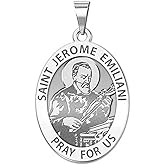 PicturesOnGold.com Saint Jerome Emiliani Oval Religious Medal - 2/3 X 3/4 Inch Size of Nickel, Sterling Silver