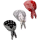 Pre Tied Chemo Head Scarf 3 Packed Beanie Skull Cover Cap for Women (Set6-Long Style)