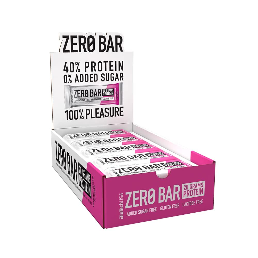 BioTechUSA Zero Bar Protein Snack - Low Sugar & Lactose-Free | Crispy Texture | Delicious Flavors | Ideal for Diets & Workouts, 20 * 50 g, Chocolate-Marzipan