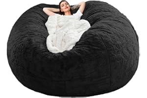 ARSFBII Giant Fur Bean Bag Chair Cover for Kids Adults, (No Filler) Living Room Furniture Big Round Soft Fluffy Faux Fur Beanbag Lazy Sofa Bed Cover (Black, 6FT)