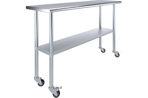 AmGood 18" x 60" Stainless Steel Work Table with Casters | Heavy Duty Metal Utility Table On Wheels | Kitchen Island Cart