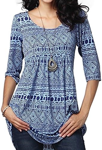 Women's Sexy Geometric Digital Print Tunic 3/4 Sleeve Blouse T Shirt Tops