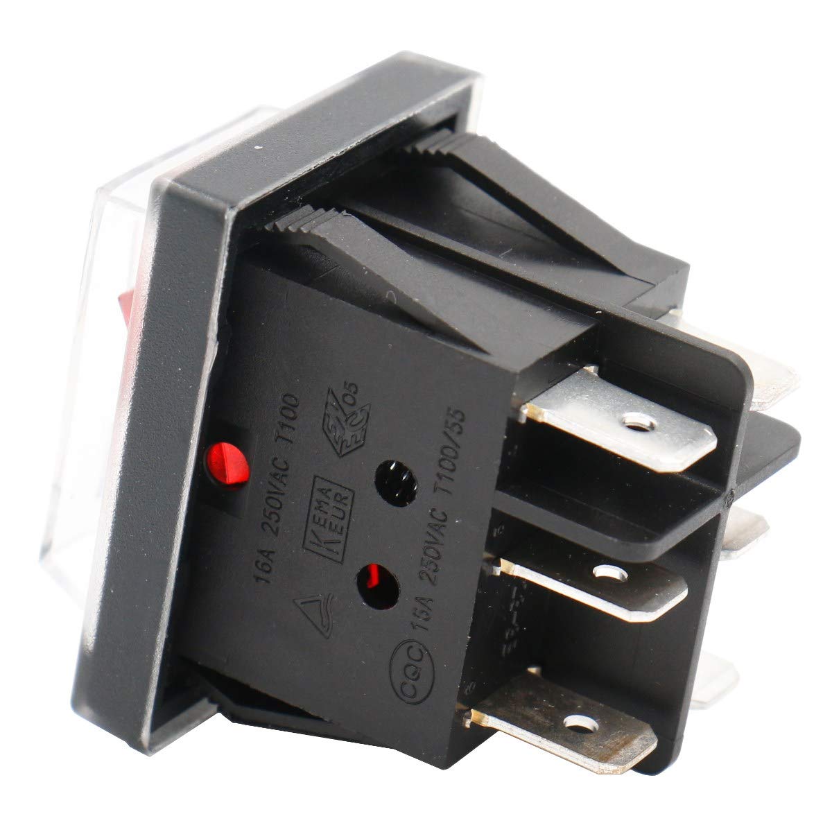 Heschen Double Rocker Switch SPST ON-OFF 6 Terminals Red light 16A 250VAC with Waterproof Cover - Image 5