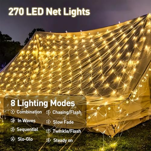 Leisure world 3m x 3m LED Net Lights Plug in Mesh Fairy Lights Outdoor String Lights 8 Modes Waterproof 270 LED Light with Timer for Pergol,Gazebo,Trees, Bushes, Garden, Outdoor Christmas Decorations