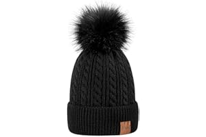 Alepo Womens Winter Beanie Hat, Warm Fleece Lined Knitted Soft Ski Cuff Cap with Pom Pom
