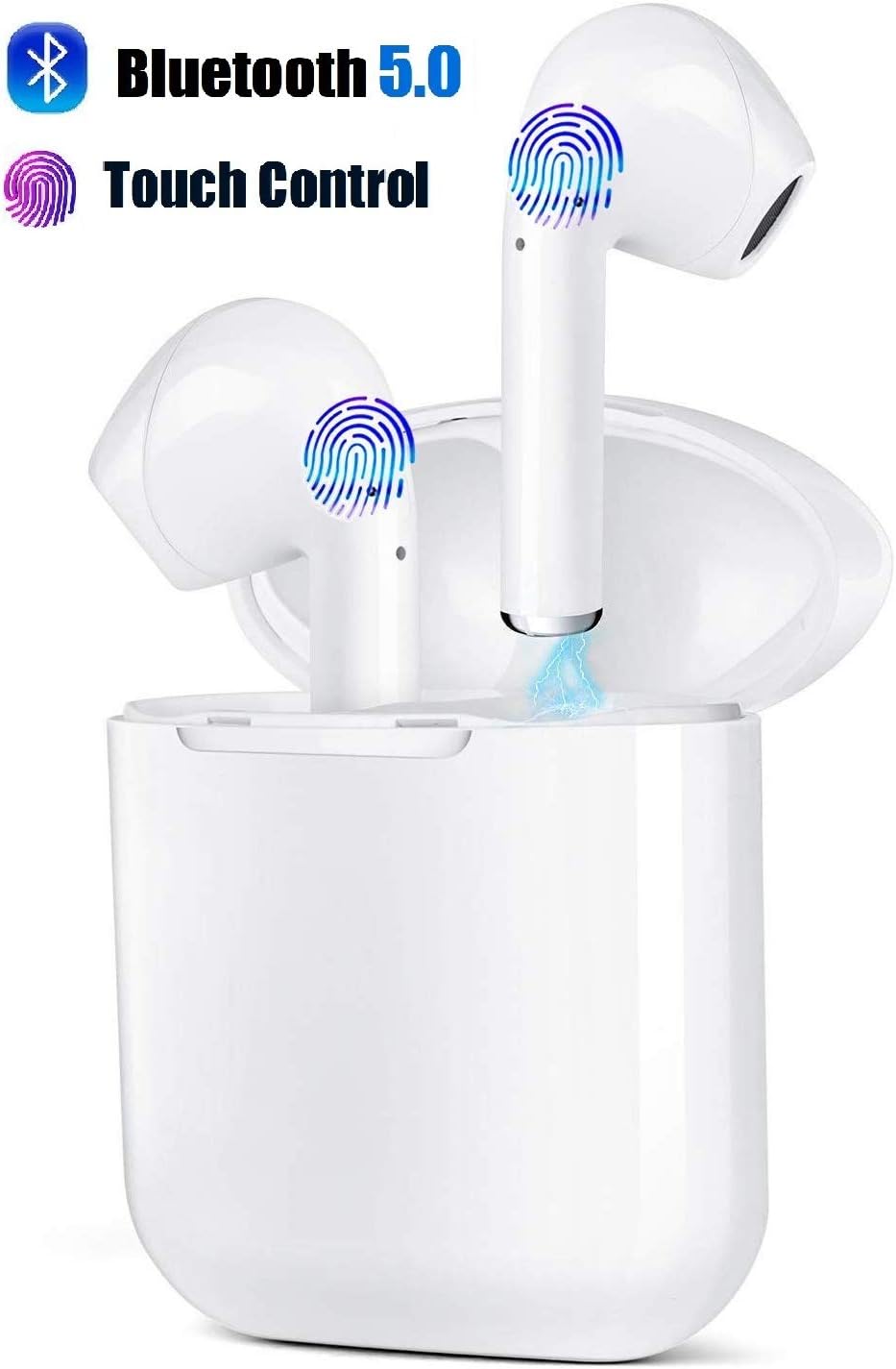 ROYEO Bluetooth 5.0 Wireless Earphones HD Stereo Sound Built-in Mic Earbuds Sports Touch Control Headsets Auto Pairing With Charging Case Noise-Reduction Headphones IPX5 Waterproof