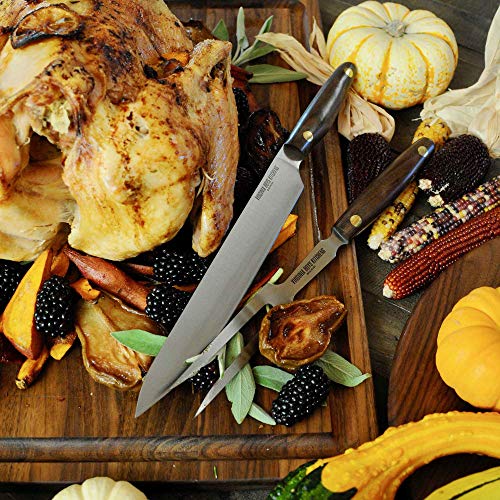 2 Piece Carving Knife Set Made in USA by Virginia Boys Kitchens - Professional Stainless Steel Full Tang Blades with Walnut Wood Handles
