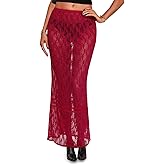 Cicy Bell Womens Sheer Lace Maxi Skirt Summer Beach Cover-ups Casual Streetwear Long Y2K Skirts