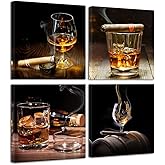 Pyradecor Cigar Wine Whisky Canvas Prints Wall Art Liquor Still Life Pictures Paintings for Kitchen Bar Pub Home Decorations 4 Piece Modern Stretched Ready to Hang Artwork