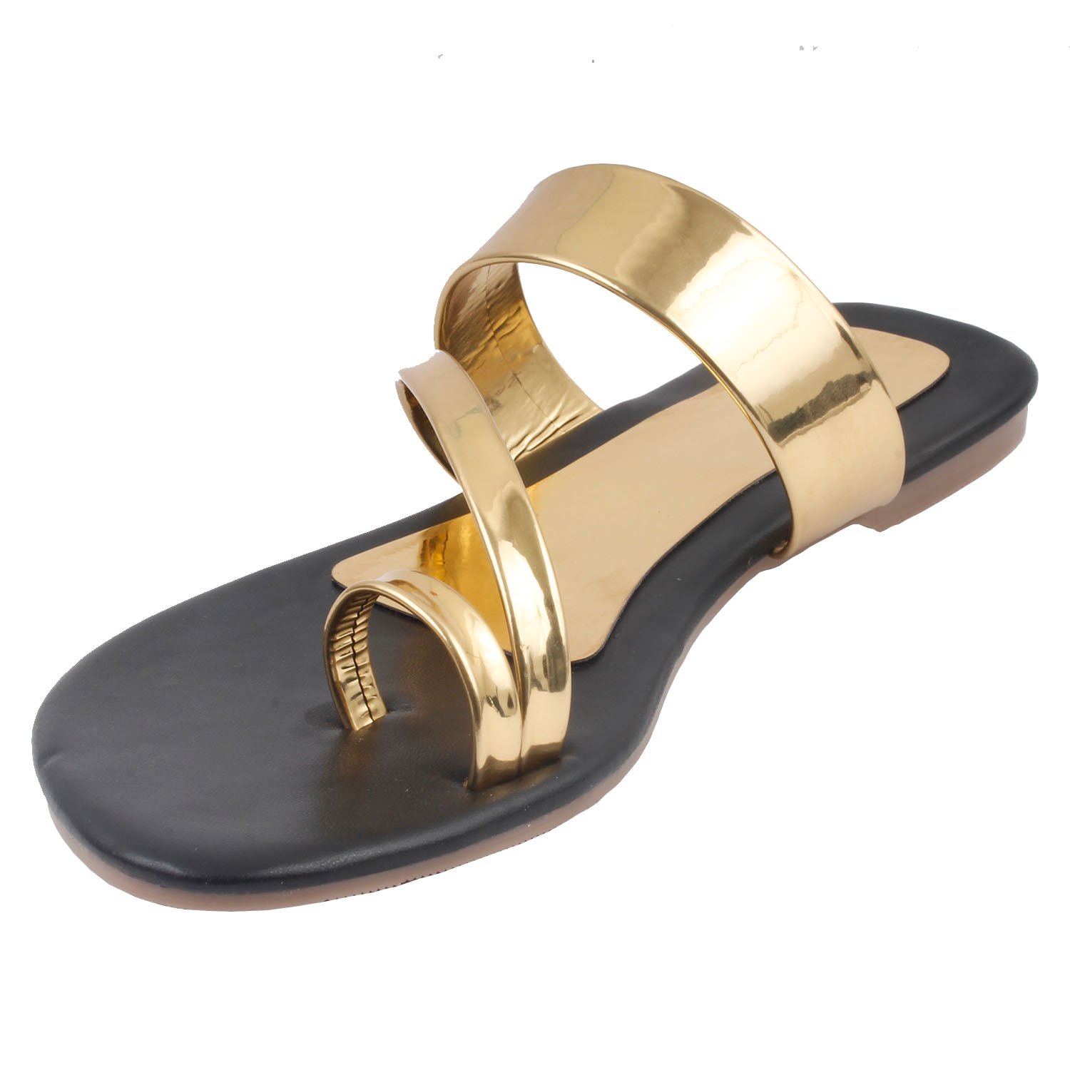 womens synthetic leather flats | gold & black sdl-13 | chappal | footwear for ladies | flats | slipper for women