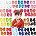 CÉLLOT 40Pcs 4.5 Inches Boutique Pops Hair Bows Elastic Hair Ties Grosgrain Ribbon Big Cheer Bow Ponytail Holder Rubber Hair Bands for Baby Girls In Pairs