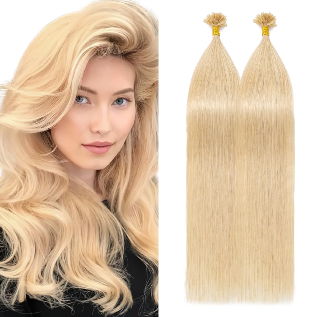 Silk-co U Tip Pre Bonded Hair Extensions Strands Keratin Nail Tip Straight Human Hair Extensions U tip Real Remy Hair 100 Strands Keratin Nail Til 16"-100g #24 Natural Blonde — image 1
