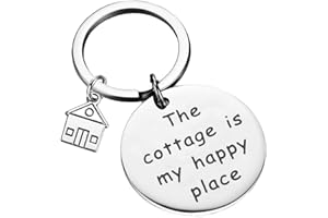 PLITI Camping Gift Cottage Key Chain Vacation House Keychain The Cottage is My Happy Place Retirement Gift