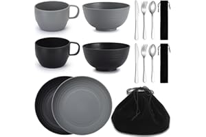 Berglander Camping Mess Kits for 2 Person, Silverware Set Spoons Forks Knives, Camping Essentials Gear, Accessories for Travel, Picnic, Outdoor, Easy to Carry and Clean