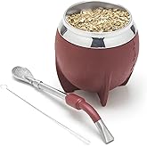 BALIBETOV Yerba Mate Cup And Bombilla Set, Includes Stainless steel Yerba Mate Gourd, Premium Bombilla Mate and Cleaning Brush (Burgundy)