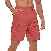 TACVASEN Men's Cargo Short 7 Pockets Comfortable Cotton Elastic Waist Causal Work Shorts