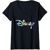 Womens Disney Princess Letters Classic Disney Logo V-Neck T-Shirt