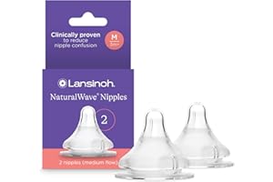 Lansinoh NaturalWave Baby Bottle Nipples – 100% Soft, Durable Silicone, Made Without BPA BPS, Anti-Colic, Supports Baby’s Developing Mouth and Teeth, Medium Flow, Size M, 2 Count, 3+ Months
