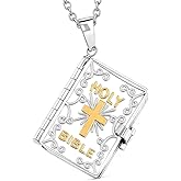 Cross Necklace for Women - Openable Holy Bible Pendant Metal Pages Inside - Bible Necklace for Women Stainless Steel Faith Religious Jewelry Valentines Day - 24" Anniversary Wedding Gifts