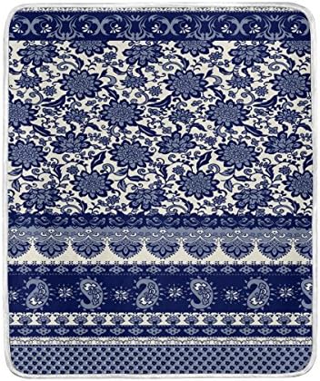 Fleece Blanket Super Soft Warm Fuzzy Anti-static Double-sides Reversible Lightweight Bed or Couch Sofa Blanket with Blue And White Porcelain Floral Shading Pattern Throw Blanket (50x60 in)