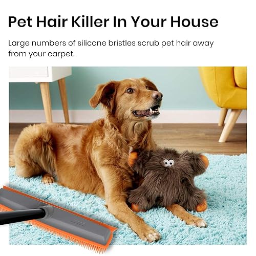 Rubber Broom Pet Hair Removal Carpet Sweeper with Squeegee Push Broom  Carpet Rake for Carpet Hardwood Floor Ti