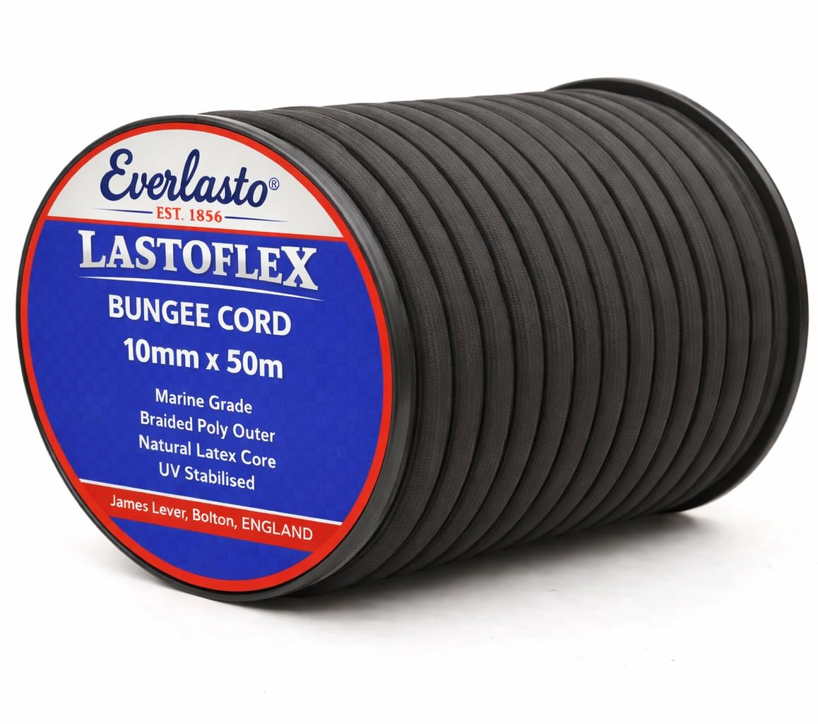 Everlasto 'Lastoflex' Elastic Bungee Cord Shock Cord Rope Black 10mm x 50M