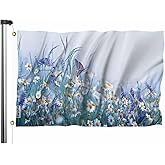 Swono Beautiful Wildflowers Flag 3x5 Ft Chamomile Purple Vetch Morning Butterflies Nature Flag Double Sided Double Stitched with Brass Grommets