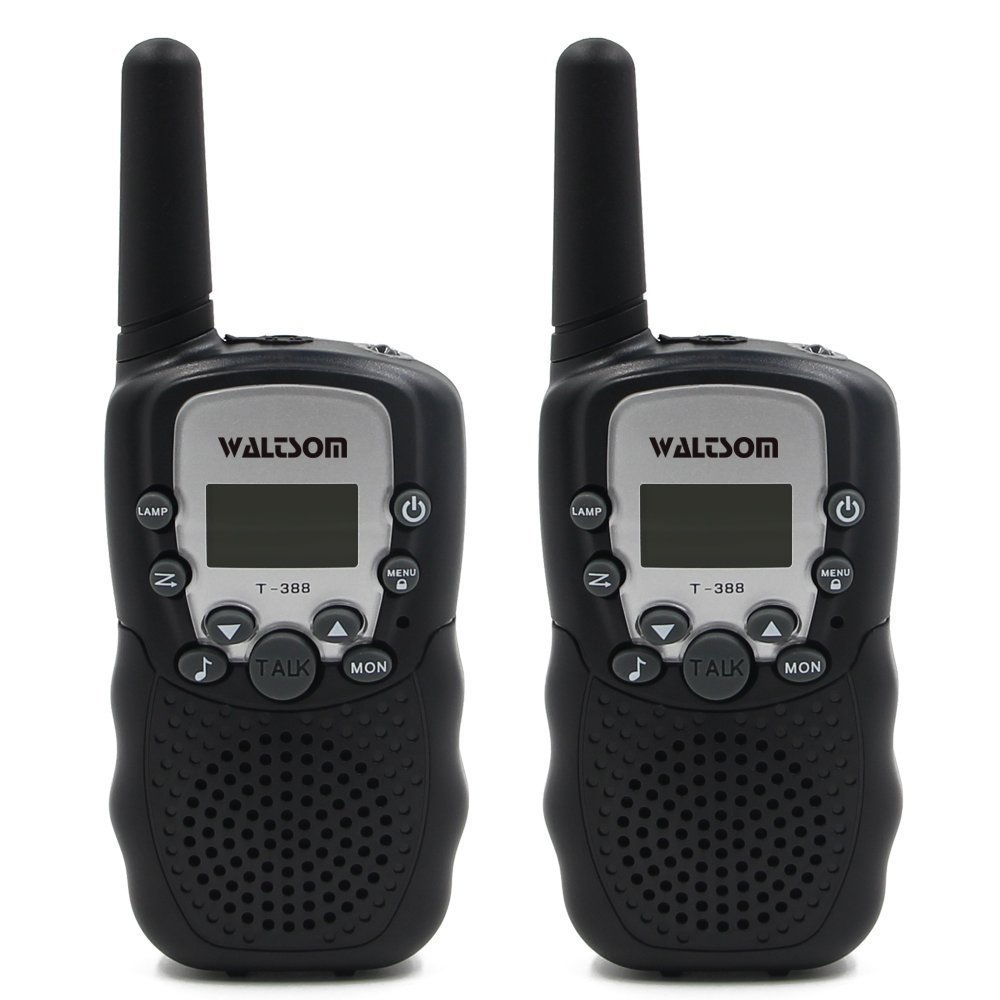 WALTSOM Kids Walkie Talkies, 2 Pack Portable T388 3KM Long Rang UHF Radio 22 FRS and GMRS Walky Talky for Camping/Summer Camp/Spring Outing Indoor Outdoor Activities, Best Gift for Child (Black)