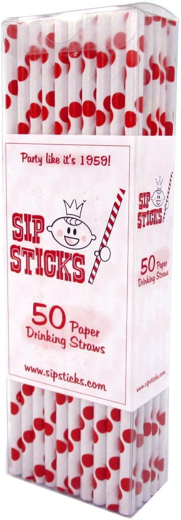 SipSticks RED POLKA DOT Paper Drinking Straws 50-PACK