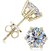 Moissanite Stud Earrings for Men, 18K White/Yellow Gold Plated Solid 925 Sterling Silver Earring Hypoallergenic Dainty Flat Back 1.0CT-4.0CT D Color Moissanite Simulated Diamond Earrings Jewelry for Women Men